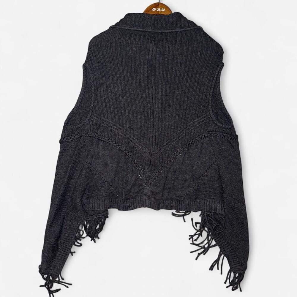Ella Moss Charcoal Grey Knit Fringe Sweater Vest - Picture 6 of 8